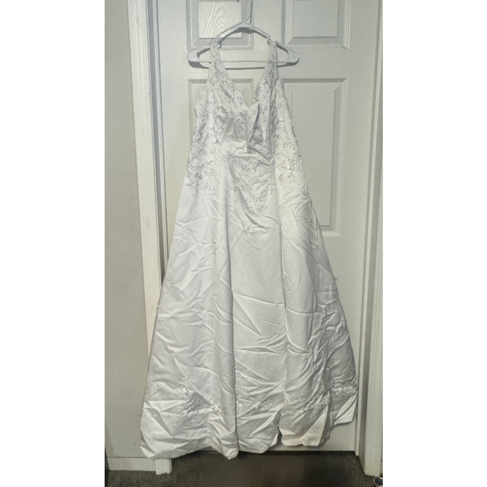 Vintage Maribella bridal gown designer Madeline V Neck Back Zip Plus Size 20 GUC